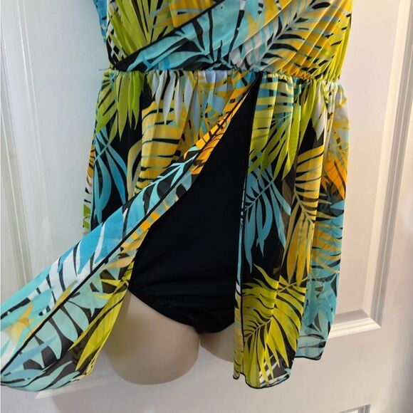 Tropical Leaf Print Denim & Co Beach Swim Dress Sz 8 - Picture 4 of 8